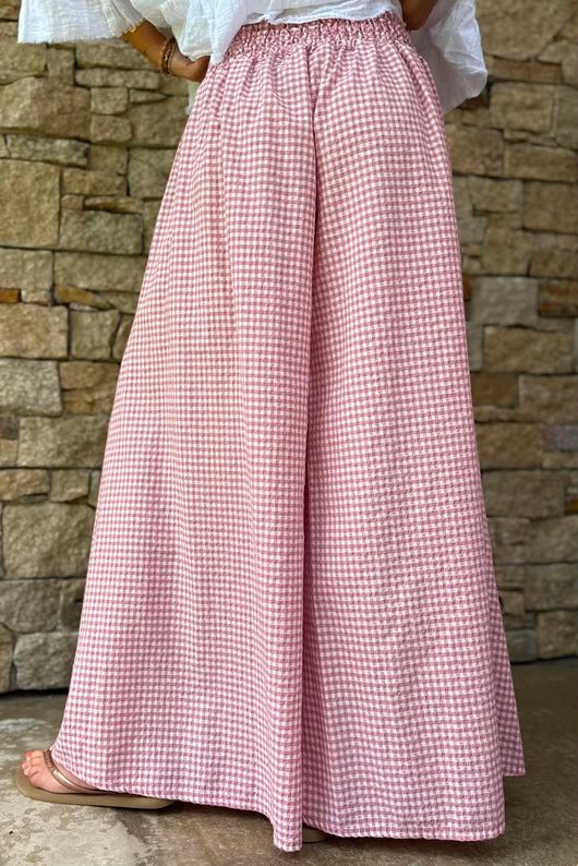 Arbi Gingham Palazzo Pant Indian Pink
